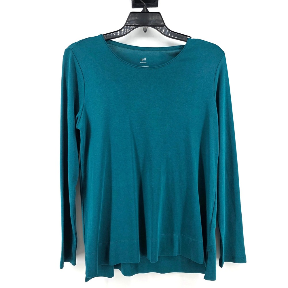J. Jill Perfect Pima Teal Blue High-Low Long Sleeve Tee Shirt Womens Size M